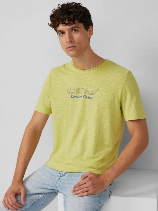 Foto van product Gemêleerd T-shirt met rolrandje en print op de voorkant s.Oliver groen