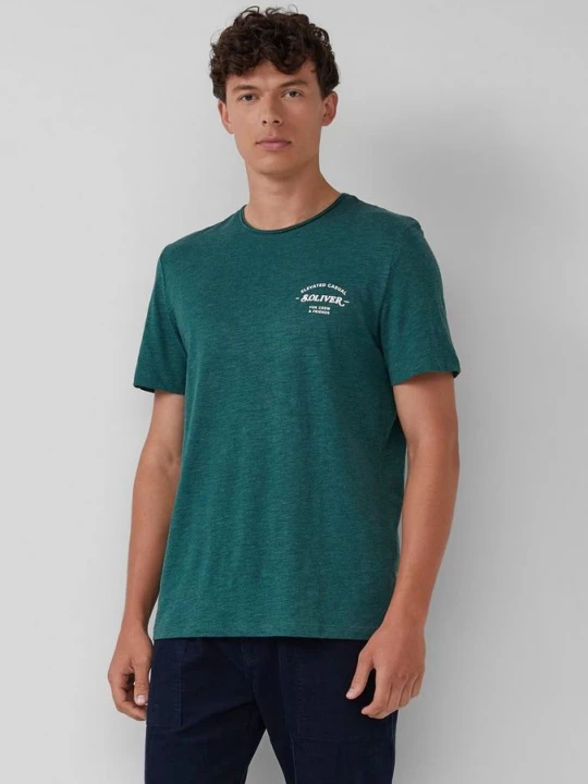 Foto van product Gemêleerd T-shirt met rolrandje en print op de voorkant s.Oliver groen