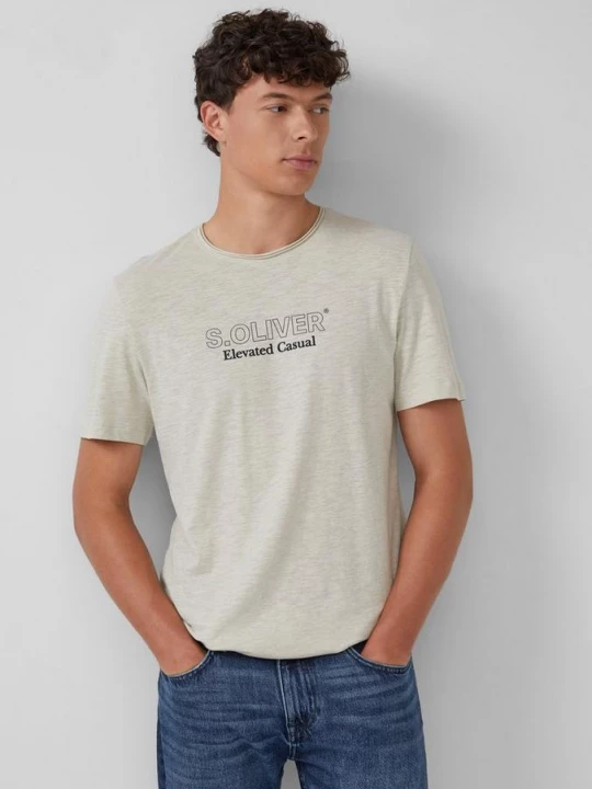 Foto van product Gemêleerd T-shirt met rolrandje en print op de voorkant s.Oliver wit
