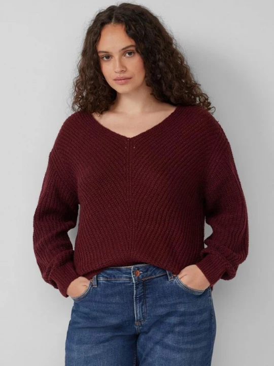 Foto van product Gemêleerde trui met afgezakte schouders QS rood