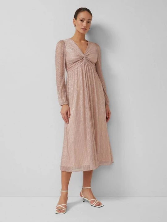 Foto van product Geplooide maxi-jurk met knoopdetail en metallic effect s.Oliver roze