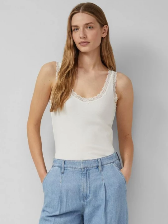 Foto van product Geribbelde tanktop met kant s.Oliver crème
