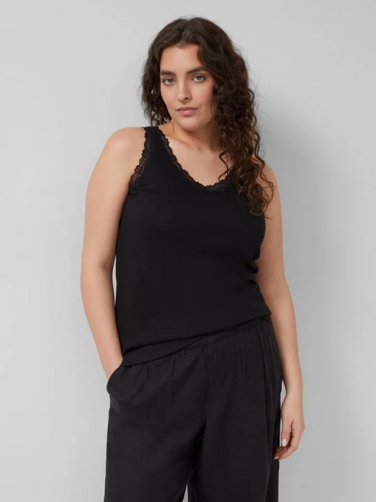 Foto van product Geribbelde tanktop met kant s.Oliver zwart