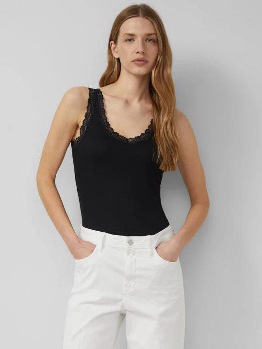 Foto van product Geribbelde tanktop met kant s.Oliver zwart