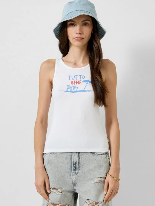Foto van product Geribbelde tanktop met print QS wit