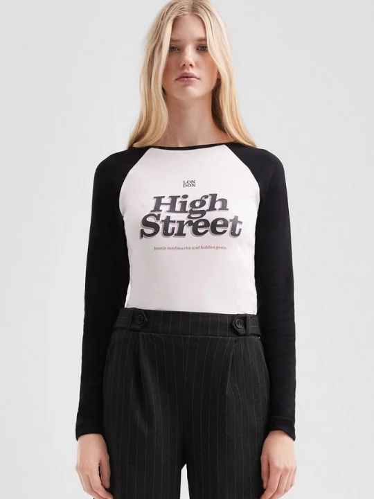 Foto van product Geribd color block shirt met print QS