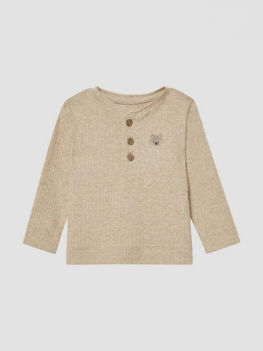 Foto van product Geribd henley shirt met borduursel en knopen met houteffect s.Oliver beżowy