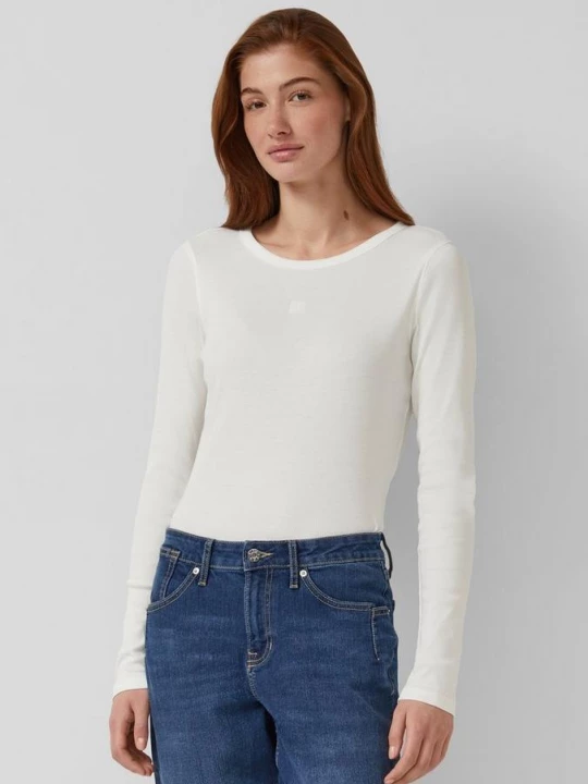 Foto van product Geribd overhemd met lange mouwen in slim fit met borduursel s.Oliver crème