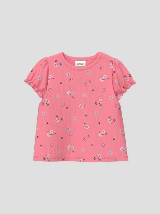 Foto van product Geribd shirt in A-vorm met pofmouwen s.Oliver roze