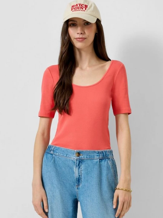 Foto van product Geribd shirt met halve mouwen QS rood