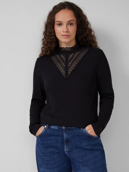 Foto van product Geribd shirt met kanten inzetstuk QS zwart