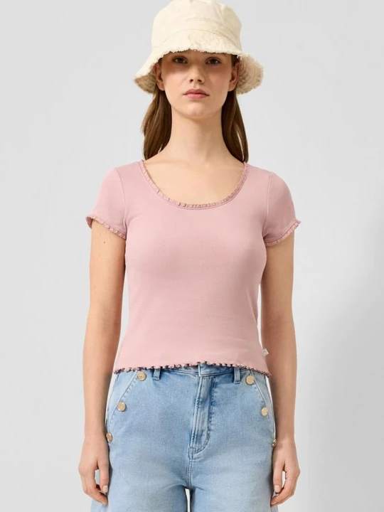Foto van product Geribd shirt met kanten rand QS roze