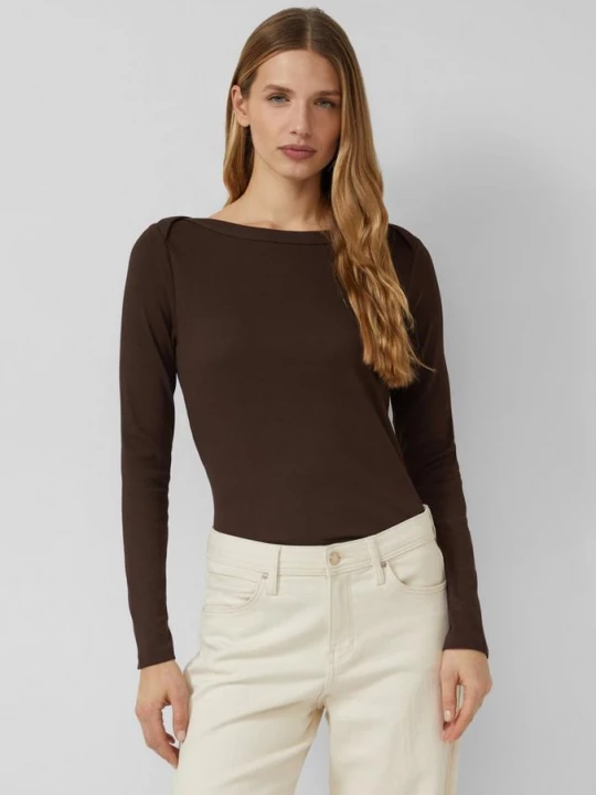 Foto van product Geribd shirt met lange mouwen en boothals s.Oliver bruin