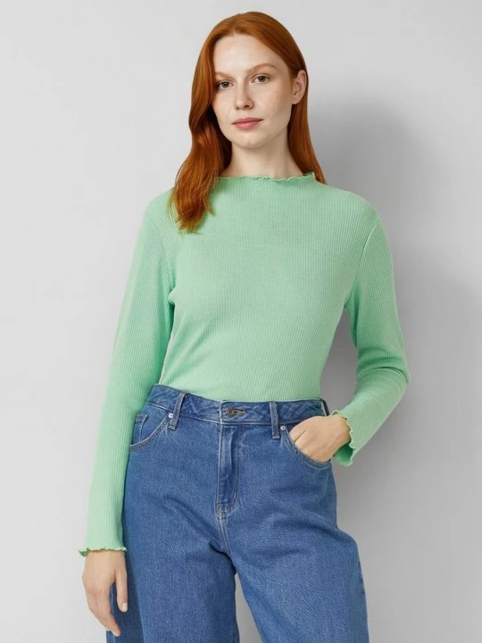 Foto van product Geribd shirt met lange mouwen en gekrulde zoom s.Oliver groen
