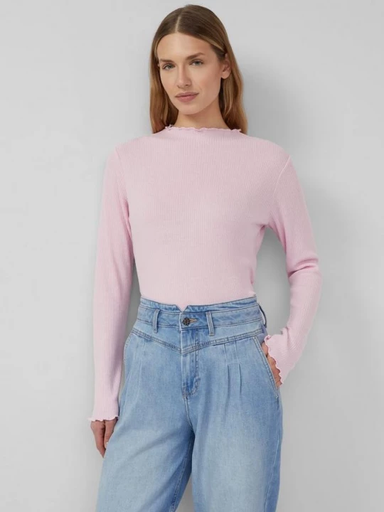 Foto van product Geribd shirt met lange mouwen en gekrulde zoom s.Oliver roze