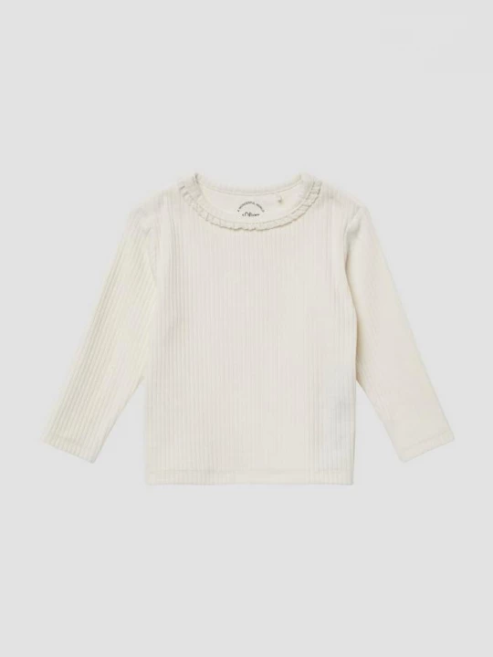 Foto van product Geribd shirt met lange mouwen en kanten afwerking s.Oliver crème