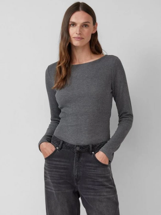Foto van product Geribd shirt met lange mouwen en knoopdetail op de arm s.Oliver grijs