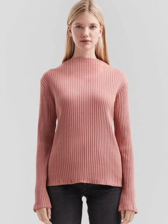 Foto van product Geribd shirt met lange mouwen en opstaande kraag QS roze