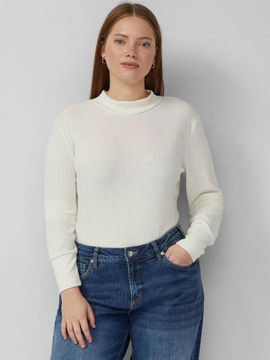 Foto van product Geribd shirt met lange mouwen QS crème