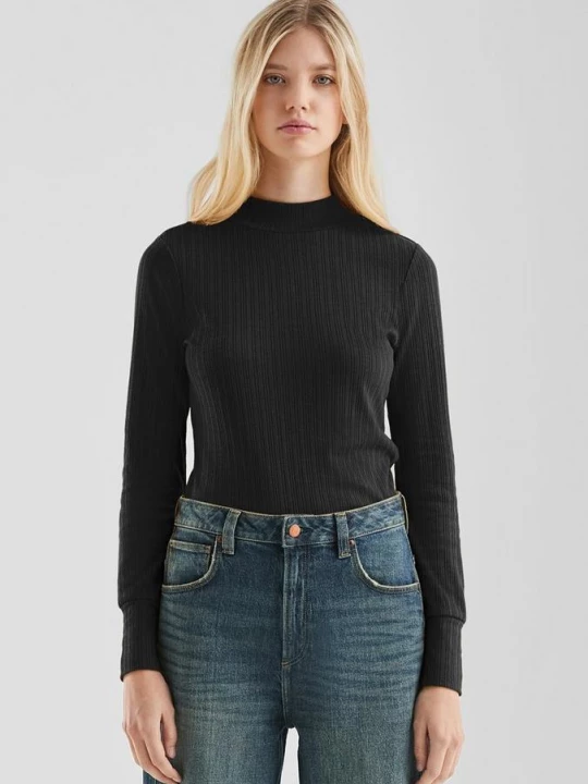 Foto van product Geribd shirt met lange mouwen QS zwart