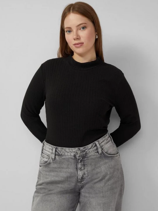 Foto van product Geribd shirt met lange mouwen QS zwart