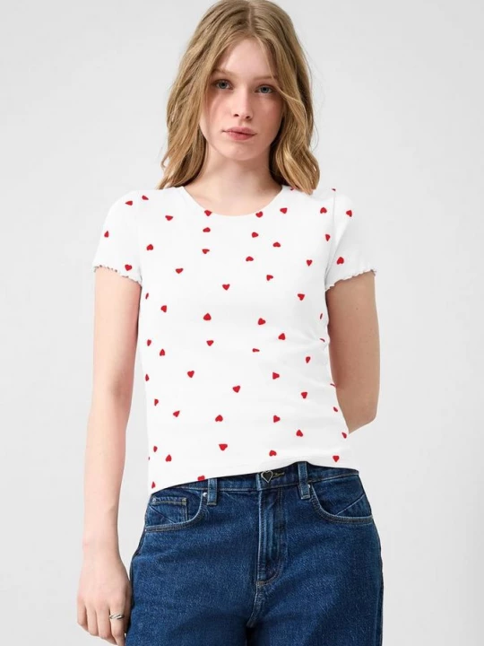 Foto van product Geribd shirt | Valentijnsdag QS crème