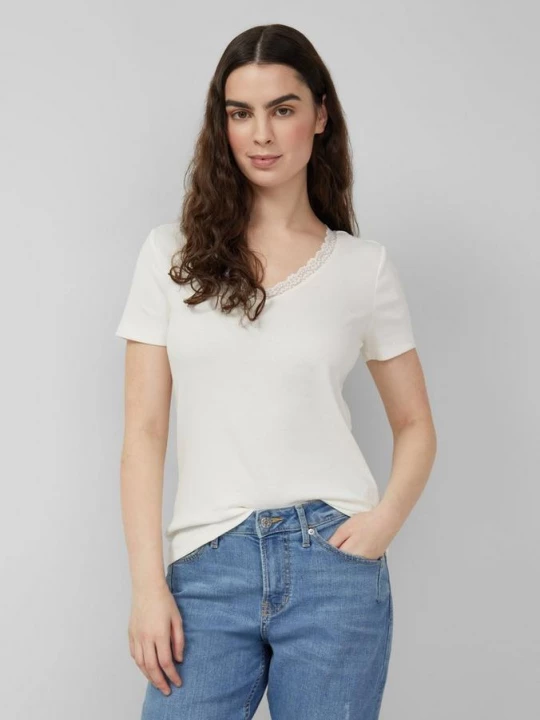 Foto van product Geribd T-shirt met kant bij de hals s.Oliver crème