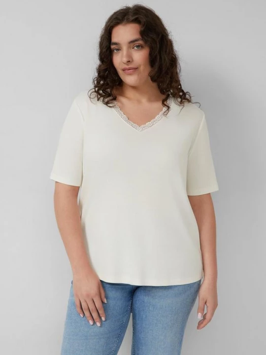 Foto van product Geribd T-shirt met kant bij de hals s.Oliver crème