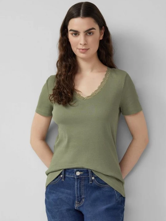 Foto van product Geribd T-shirt met kant bij de hals s.Oliver olijfgroen