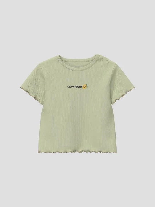 Foto van product Geribd T-shirt met print s.Oliver olijfgroen