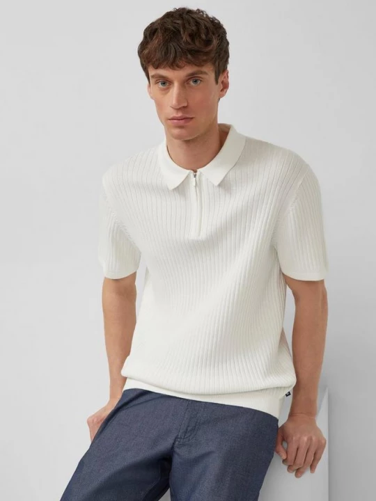 Foto van product Geribde gebreide katoenen polo met ritssluiting s.Oliver crème