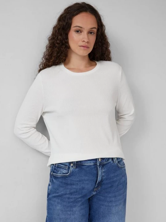 Foto van product Geribde longsleeve in slanke pasvorm QS wit