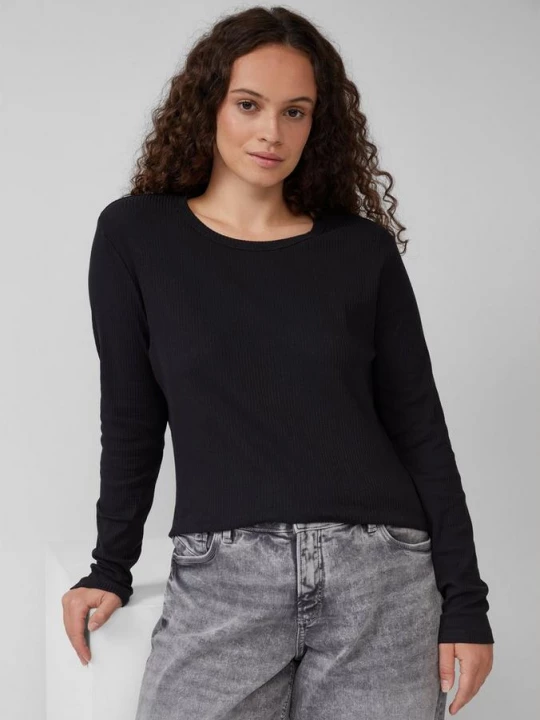 Foto van product Geribde longsleeve in slanke pasvorm QS zwart