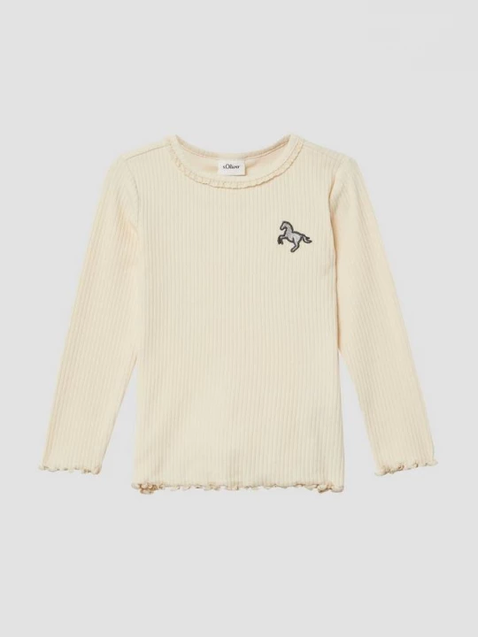 Foto van product Geribde longsleeve met kant- en geborduurd detail s.Oliver beżowy