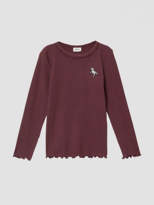 Foto van product Geribde longsleeve met kant- en geborduurd detail s.Oliver rood