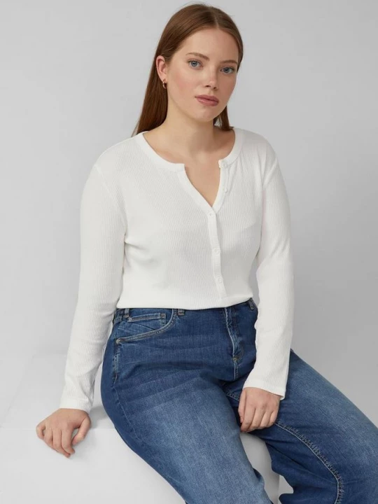 Foto van product Geribde longsleeve QS crème