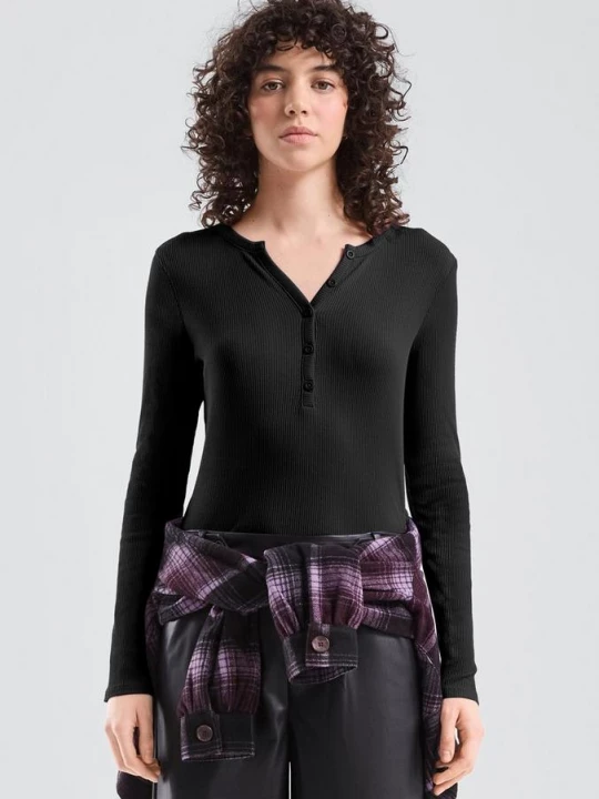 Foto van product Geribde longsleeve QS zwart
