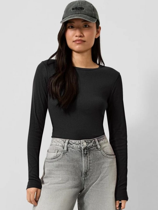 Foto van product Geribde longsleeve QS zwart