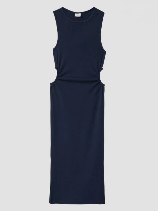 Foto van product Geribde midi-jurk met uitsnijding en split s.Oliver blauw