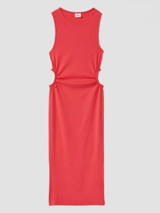 Foto van product Geribde midi-jurk met uitsnijding en split s.Oliver rood