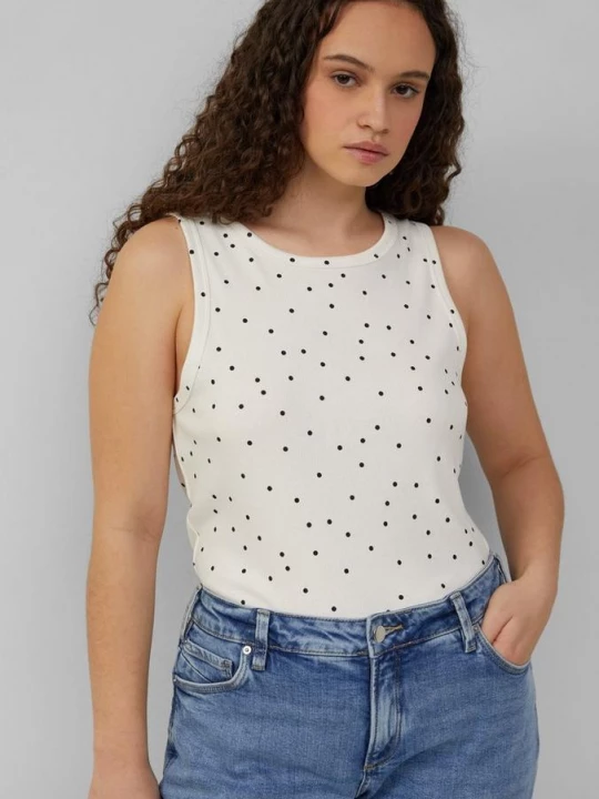 Foto van product Geribde tanktop met print all-over QS crème