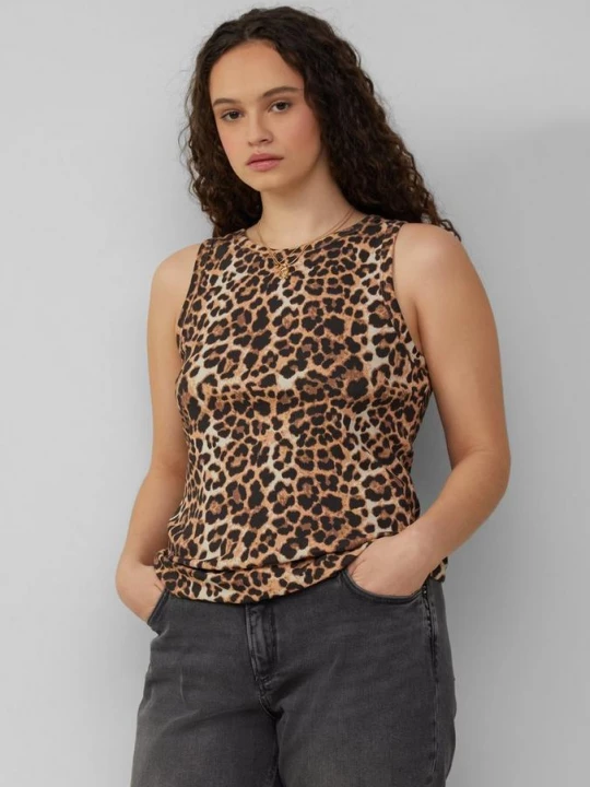 Foto van product Geribde tanktop met print all-over QS zwart