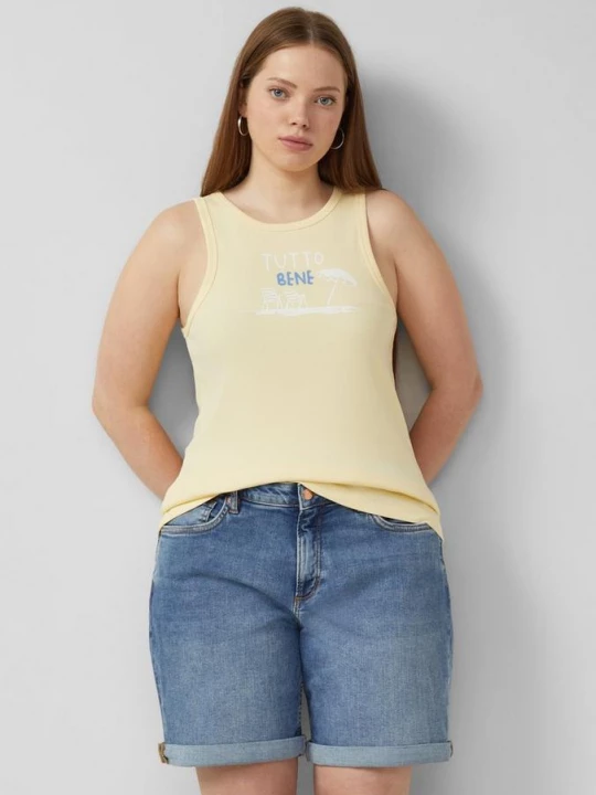 Foto van product geribde tanktop met print QS geel
