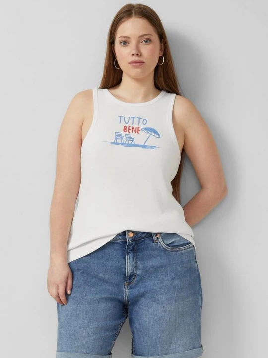 Foto van product geribde tanktop met print QS wit