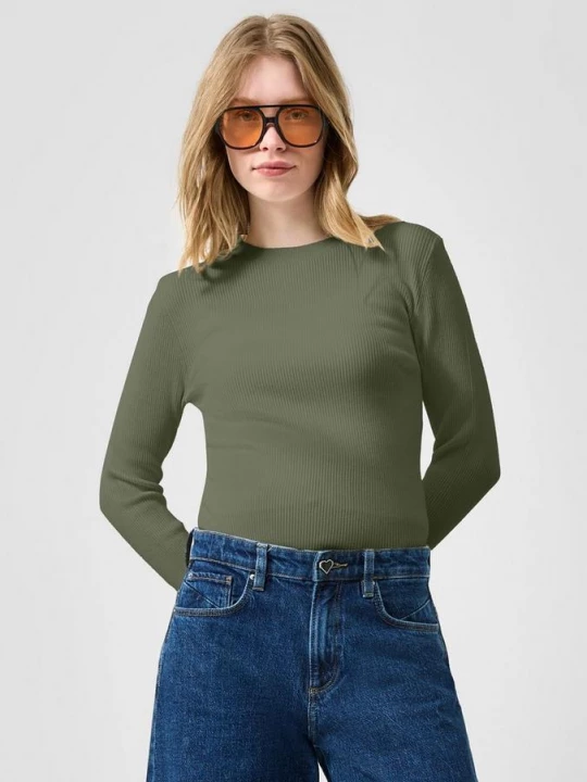 Foto van product Geribde trui van viscosemix QS groen