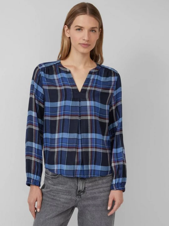 Foto van product Geruite blouse met plooidetail en elastische manchetten s.Oliver