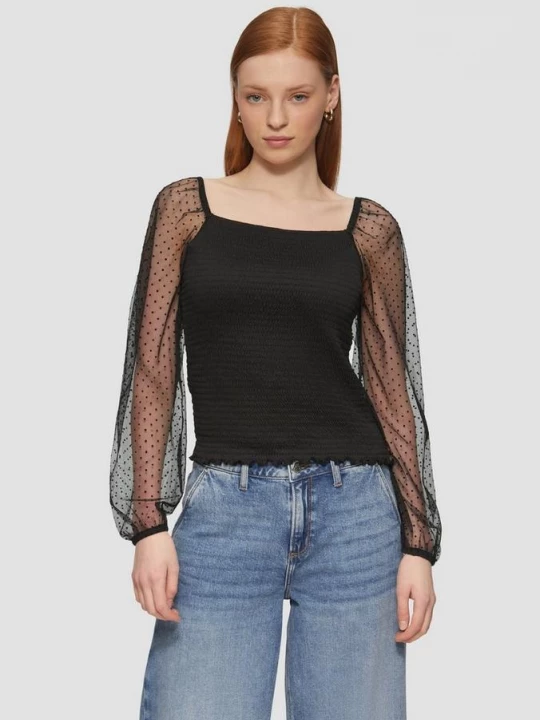 Foto van product Gesmokt-shirt met mouwen van tule QS zwart