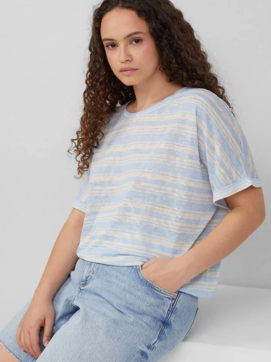 Foto van product Gestreept shirt van een viscosemix QS blauw