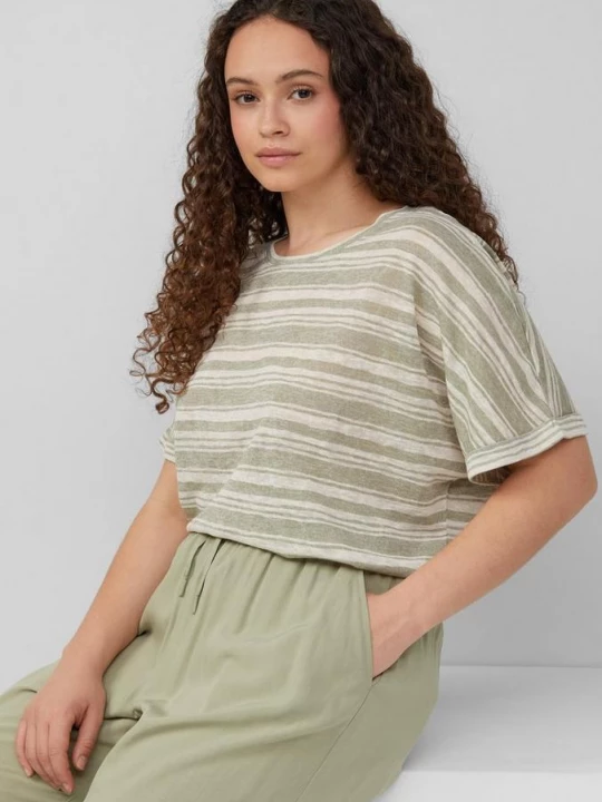Foto van product Gestreept shirt van een viscosemix QS groen