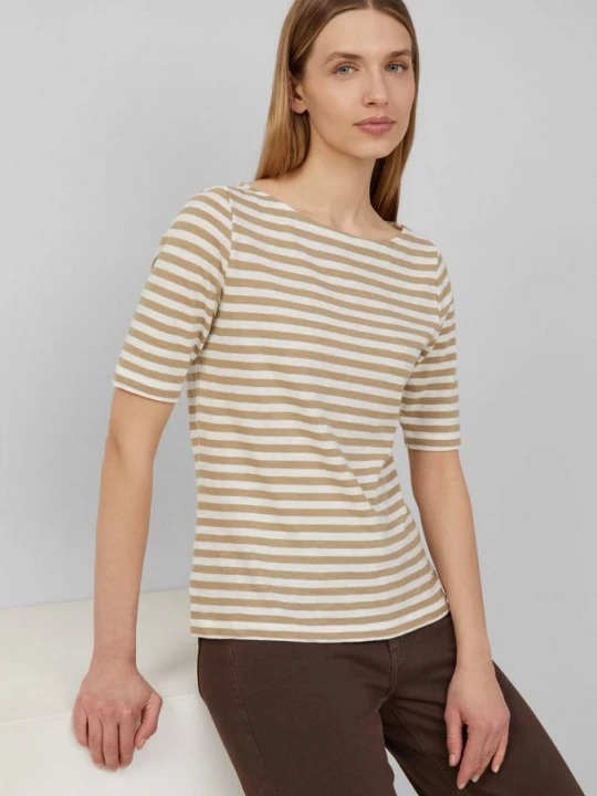 Foto van product Gestreept T-shirt in slanke pasvorm met vlamgarenstructuur s.Oliver bruin